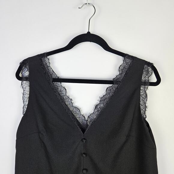 Abound Black Faux Button Lace Trim Dressy Tank Boxy Size Medium Sexy Romantic - Picture 4 of 9